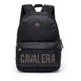 Mochila Feminina Cavalera Logo Dourada Fashion Acetinada 