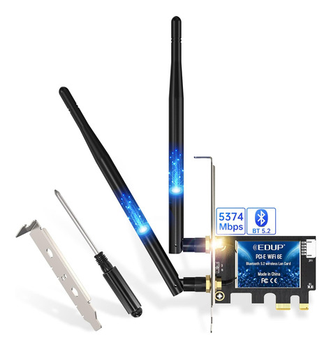 Tarjeta Edup Pcie Wifi 6e, Bluetooth 5,2 Ax 5400 Mbps Ax210,