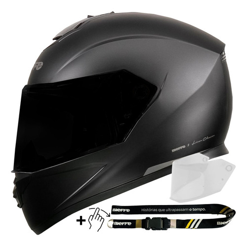 Capacete Moto Bieffe B-12 Preto Fosco + Viseira Fume B12