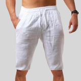 Short Pantalón De Algodón Y Lino Para Hombre, Playa, Yoga