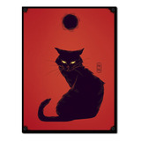 #1492 - Cuadro Decorativo - Gato Negro Rojo Japón No Chapa