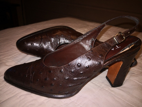 Zapatos Stilettos Marrones De Cuero, Talle 38