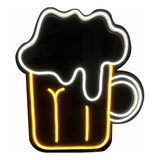 Letrero Neon Luminoso Cerveza Tarro Bar Negro Brillante