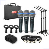 Kit 3 Microfones Com Fio Profissional + Acessórios Oferta   