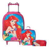 Mochila Infantil Menina Rodinha  Lancheira Estojo Cor Ariel