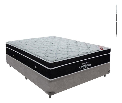 Cama Box Casal Cinza Colchão Ortobom Elegant Molas Ensacadas