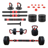 Halter Barra Kettlebell Kit Musculação 6 Em 1 Anilha 15kg