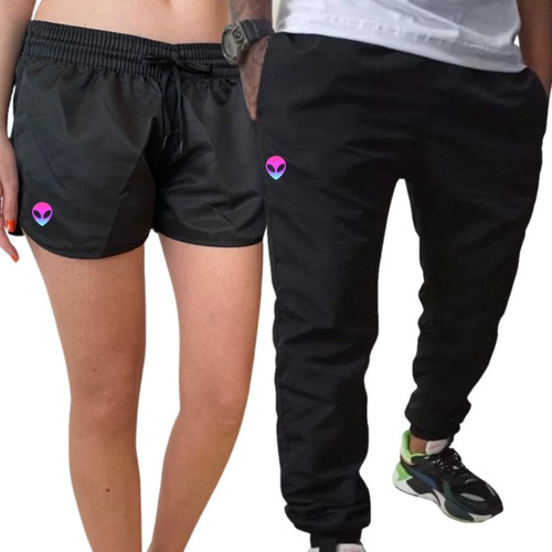 Kit Calça Masculina E Short Feminino Casal Mozão Tactel