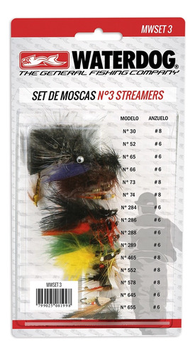 Kit De 15 Moscas Waterdog Fly Cast Streamers Anzuelo #6 Y #8