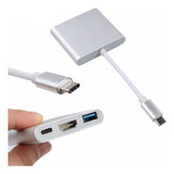 Hub Adaptador Usb Tipo C 3 En 1 Hdmi Para Macbook Windows