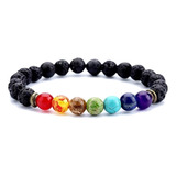 Pulseira Pedra Vulcânica Chakras Unisex Energia Oração Reiki