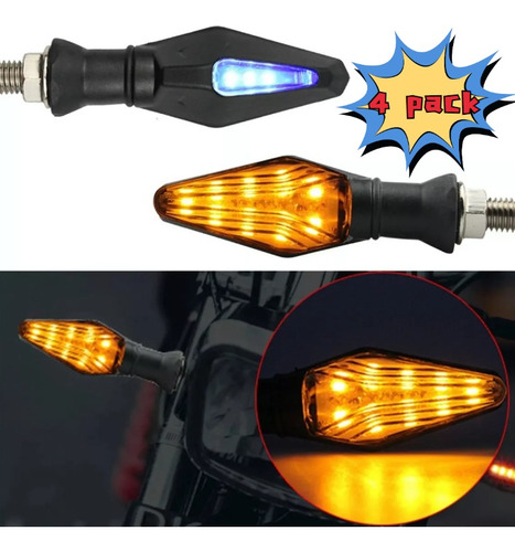 Intermitentes Led De Dos Colores Para Moto Azul+ Amarillo4pz