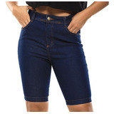 Bermuda Jeans Feminina Cintura Alta Ciclista Com Elastano