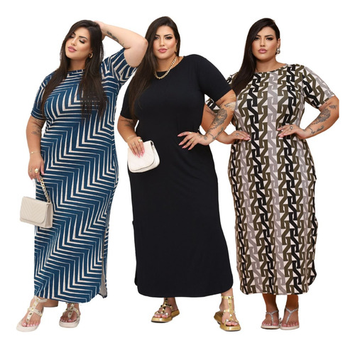 Kit 3 Vestidos Longos Moda Evangélica Plus Size