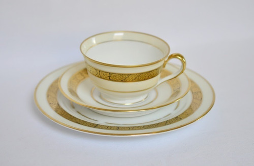 Trio De Te Porcelana Noritake Japan Romany Guarda Negro Oro 