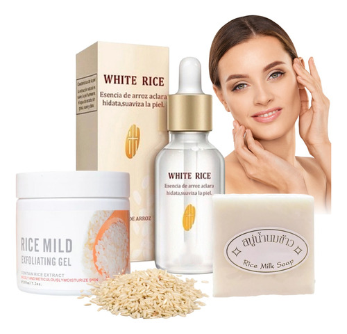 Cuidado Facial Serum White Rice + Exfoliante + Jabón Arroz