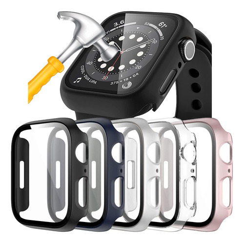 Case Cristal Templado Para Apple Watch Serie 9 8 7 6 Se 5pc