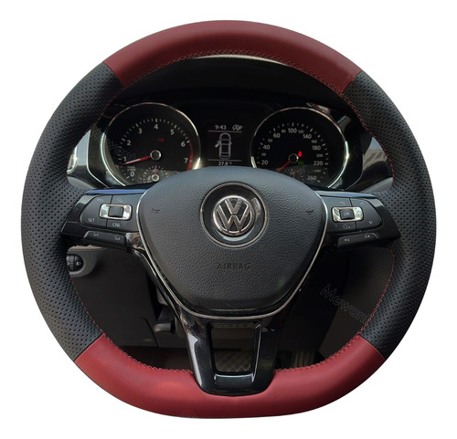 Funda Rojo Obscuro Cubre Volante Vw 2016-2021 Piel Autentica