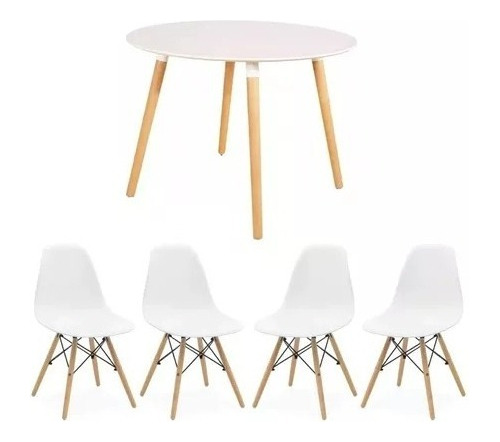 Juego De Mesa Eames Redonda 90x90 + 4 Sillas Eames