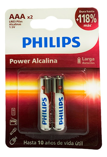 Kit 2 Pilas Power Alcalinas Phillips Aaa