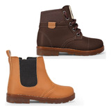 2 Pares Bota Infantil Masculina Confort Botina Elastico Leve