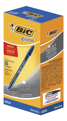 Caneta Esferográfica Bic Cristal Fina 0.7mm C/25 Un Azul