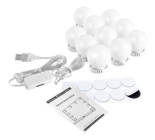 Kit Luz Camarim Maquiagem Com 10 Lampadas Led Auto-colantes