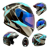 Casco Moto Negro Gris Brillante Mica Azul Abatible Hro Alero