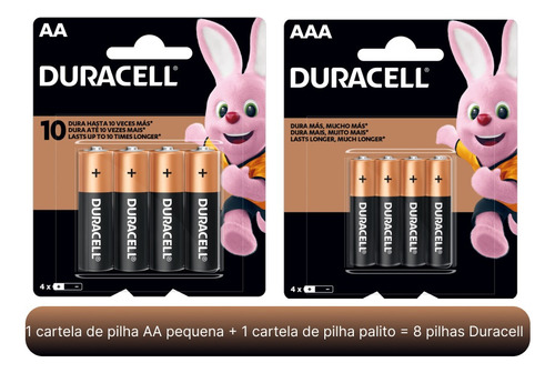 Kit 04 Pilhas Aa + 04 Aaa Alcalina Duracell Embalagem C/4