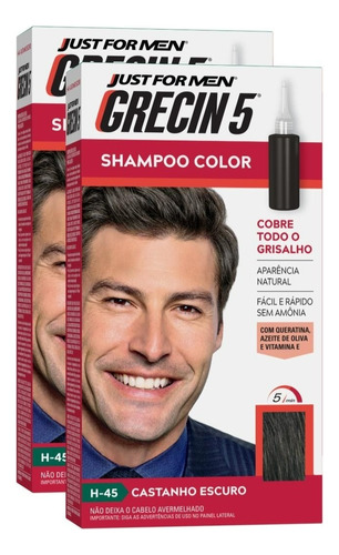 Kit 2 Tonalizante Grecin5 Shampoo Color 60ml Castanho Escuro