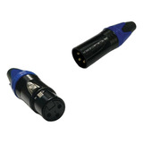 Kit - Plug Xlr Femea + Plug Xlr Macho ( Cannon ) Azul