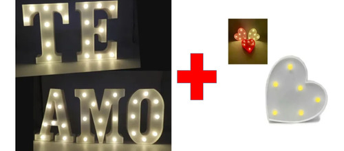 Letras Luz Led 3d Brillante Paquete Te Amo + Corazón Led