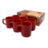 Conjunto 6 Xícaras Pequenas Café Cerâmica 80ml Vermelha