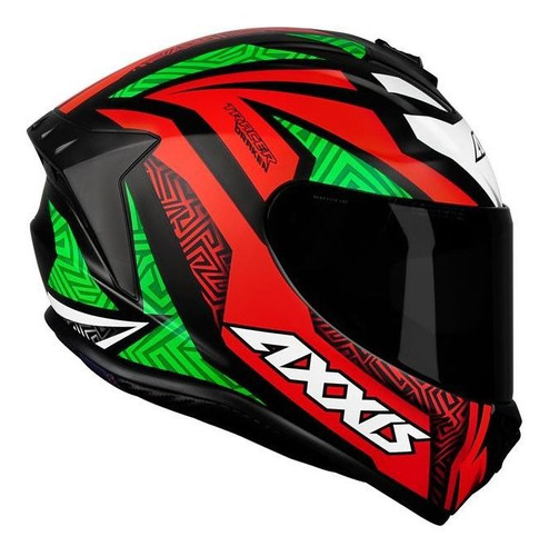 Capacete Axxis Draken Tracer Preto Fosco Vermelho Verde