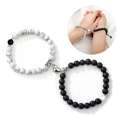 Pulsera De Pareja Magnética 2 Piezas Negro + Blanco