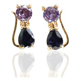 Aretes Gato Zirconias Diamante Baño  Oro 18k Lam