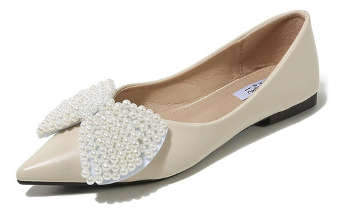 Zapato Mujer Elegante Cómodo Tipo Flat Moño De Perlas