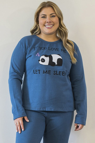 Conjunto Moletom Feminino Plus Size De Algodão Let Me Sleep 