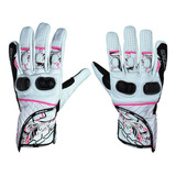 Guantes Deportivo De Piel Para Moto, Dama , Blanco, Kromtek