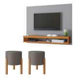 Conjunto Painel Tv 50 Pol Kit Puff Compacto Sala Quarto Luxo