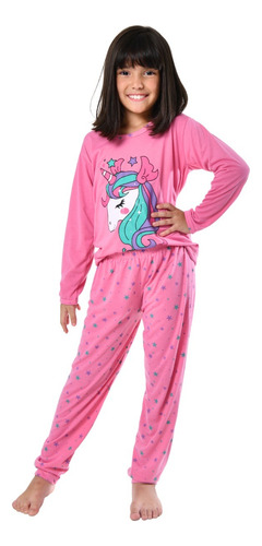 Pijama Longo Infantil Menina Inverno Manga Comprida Desenhos