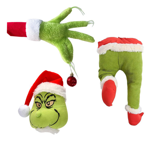 Decoración Navideña Grinch, Pierna Peluda, Cabeza Y Mano, De