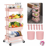 Carrito Organizador Multiusos De 4 Repuestos Con Ruedas Rosa