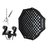 Kit Softbox Godox 120cm C/ Grid E Tripé + Sup/ Lâmpada Duplo