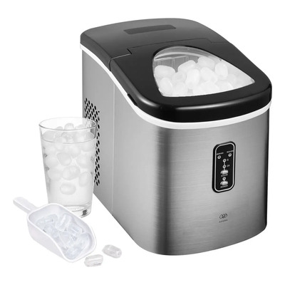Avera Máquina De Hielo Tipo Bala, 9 Hielos En 6 Minutos, 2 Tamaños De Hielo, Hasta 12 Kilos Por Día, Autolimpieza, Ice Maker De Acero Inoxidable, Máquina De Hielos Para Casa Para Casa Y Oficina | Mh01