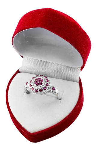 Anillo Frutilla Plata 925 Piedras Tipo Flor Mamá Mujer 