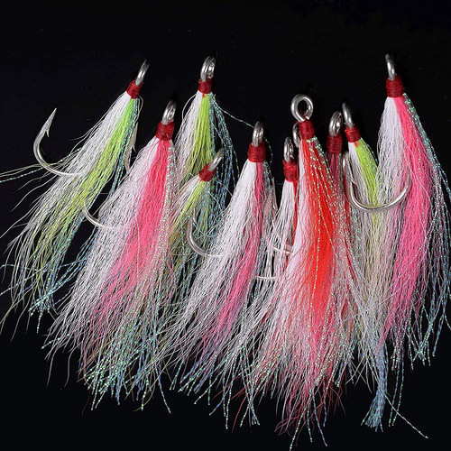 Bucktail Teasers Fishing Hooks Saltwater Fluke Flounder Rig 