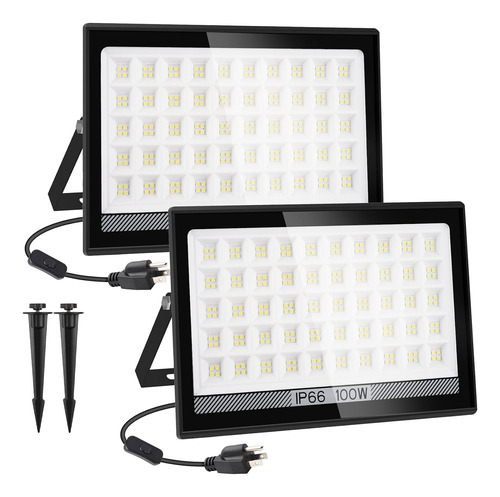 Paquete De 2 Focos Led De 100 W Para Exteriores, Luz De Segu