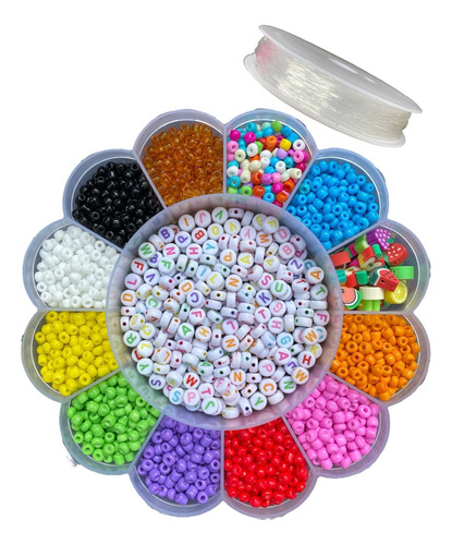 Kit Missanga 4mm P/ Colar Pulseiras 2000pçs + Fio Silicone