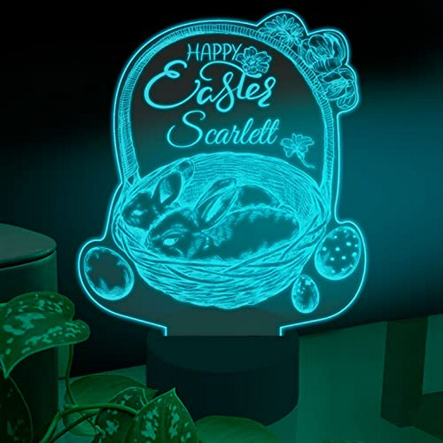 Lámpara De Mesa Led Personalizable De Pascua, Conejo Y Canas